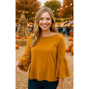 Women's Altard State Mustard Bell Sleeve Suede Blouse Sz Med Boho Feminine Retro